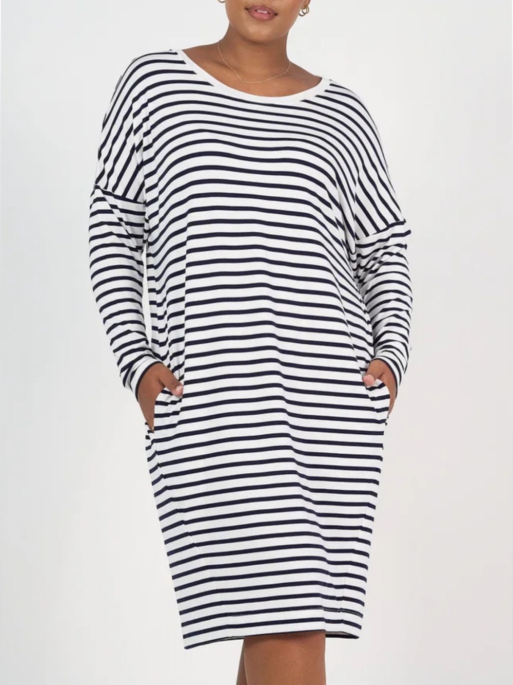 Oversized Stripe Midi Dress, Ivory